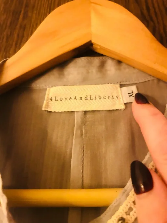 Light Blue Lace-Trim Button-Up Womens Blouse - Picture 11 of 11